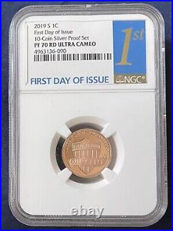 2019 S 1Cent FIRST DAY OF ISSUE NGC PF 70 RD Ultra Cameo, From 10-Coin PF Set