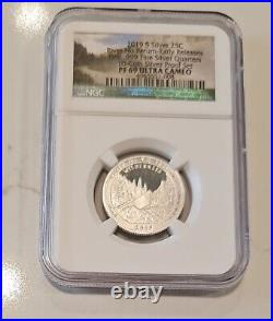 2019 S PF 69 FIRST 99.9% SILVER QUARTERS 5 Coin NGC ULTRA CAMEO SET & COA