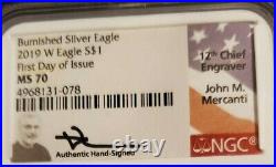 2019 W Ngc Burnished Ms70 Fdoi Mercanti - 12th Chief Engraver U. S. Mint Label