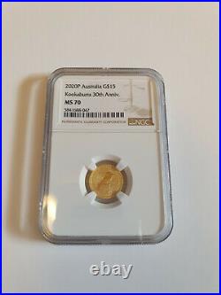 2020 1/10 oz Gold Perth Mint Kookaburra Coin NGC MS70