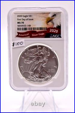 2020 First Day Of Issue American Silver Eagle Coin Ase Ngc Ms70 Us Mint