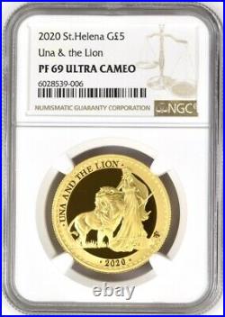 2020 Gold Proof Una and the Lion, St Helena, East India Mint NGC PF69 Ultra Cam