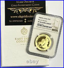 2020 Gold Proof Una and the Lion, St Helena, East India Mint NGC PF70 Ultra Cam