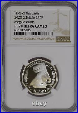 2020 Megalosaurus 50p Silver Proof NGC Graded PF70 Royal Mint Box & CoA Rare #1