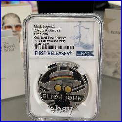 2020 NGC PF70 Ultra Cameo Elton John Silver Proof £2 Coin Royal Mint Only 37