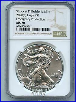 2020(P) Emergency Production 1 oz Silver Eagle NGC MS 70 Philadelphia Mint RX747