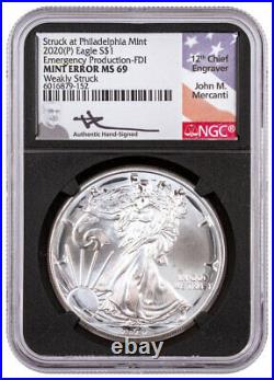 2020 (P) Silver Eagle Struck Phili Mint Error Weakly NGC MS69 FDI BC Mercanti