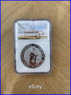 2020 Queens Beasts White Lion of Mortimer 2oz Silver BU Coin MS69 QB Label NGC