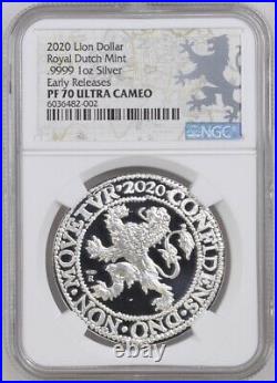 2020 Royal Dutch Mint Re-Strike Lion Dollar 1 oz. 9999 Silver NGC PF70 UC ER