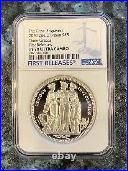 2020 Royal Mint 2 oz Silver Three Graces £5 NGC First Releases PF70 Ultra Cameo