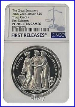 2020 Royal Mint Three Graces Silver Proof 2oz Two Ounce Pf70 Graded Coin NGC