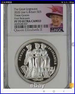 2020 Royal Mint Three Graces Silver Proof Two Ounce 2oz NGC PF70 First Release