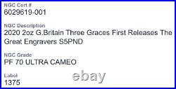 2020 Royal Mint Three Graces Silver Proof Two Ounce 2oz NGC PF70 UCAM FR