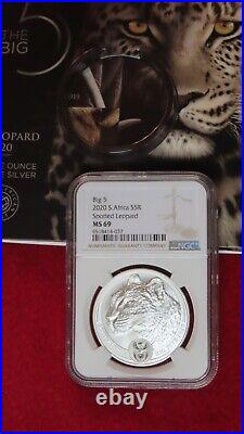 2020 South Africa 5 Rand Big 5 Leopard 1 oz. 999 Silver Coin NGC MS 69