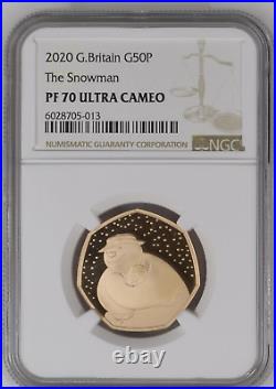 2020 The Snowman Royal Mint UK 50p Gold Proof NGC Graded PF70 UC Low Mintage 275