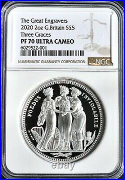 2020 Three Graces Two Ounce 2oz £5 Silver Proof NGC PF70 Royal Mint