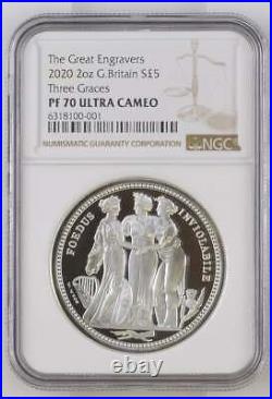 2020 Three Graces UK Two-Ounce Silver Proof Coin ngc graded pf70 & R M packaging