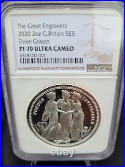 2020 Three Graces UK Two-Ounce Silver Proof Coin ngc graded pf70 & R M packaging