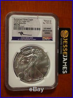 2020 W Burnished Silver Eagle Ngc Ms70 Er Mercanti Signed Mint Engravers Series
