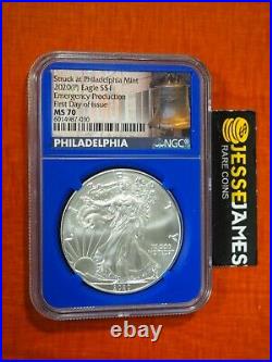 2020 (p) Silver Eagle Ngc Ms70 Fdi Emergency Issue Struck At Philadelphia Mint