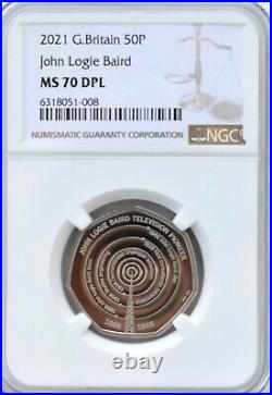 2021 50p John Logie Baird NGC MS70 DPL Fifty Pence Britain Royal Mint