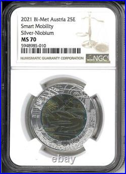 2021 Austria Smart Mobility Silver & Niobium Coin NGC MS 70