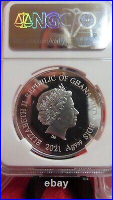 2021 GHANA Lunar Zodiac YEAR OF THE OX swarovski crystal Silver Coin NGC PF69