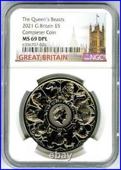 2021 Great Britain 5pd Queen's Beasts Completer Coin Ngc Ms69 Dpl