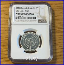 2021 John Logie Baird PF68 Silver Proof Piedfort 50p Royal Mint NGC Graded