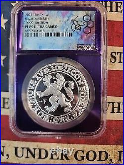 2021 Lion Dollar Royal Dutch Mint. 9999 1 oz Silver NGC PF 69 ULTRA CAMEO PURPLE