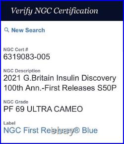 2021 NGC Graded PF69 UC Insulin Silver Proof 50p Royal Mint Only 3500 Minted