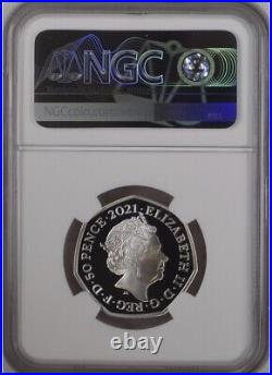 2021 NGC Graded PF70 UC FR Plesiosaurus Silver Proof Colour 50p Coin Royal Mint