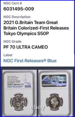 2021 NGC Graded PF70 UC Team GB Tokyo Olympics Silver Proof 50p Coin 5500 Struck