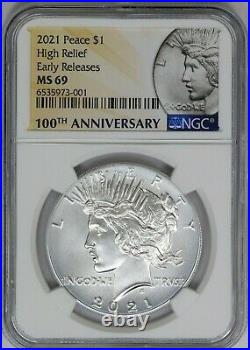 2021 NGC US Mint Silver High Relief Peace Dollar MS69 Early Releases + Box/COA