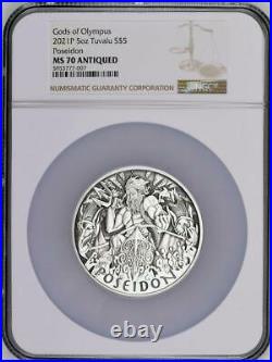 2021 P $5 Gods of Olympus Poseidon 5 oz Silver NGC MS 70 Antiqued Mintage 50