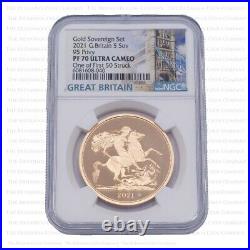 2021 Royal Mint 5 Coin Gold Proof Sovereign Set NGC PF70 First 50 Struck