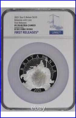 2021 Royal Mint 5oz £10 Silver Proof Britannia Ngc Pf70 Ultra Cameo