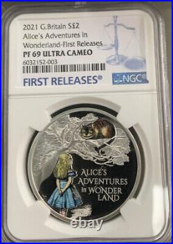 2021 Royal Mint NGC Graded Alice's Adventure In Wonderland Silver Proof £2 Coin