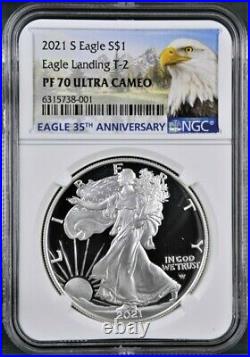 2021 S Proof Silver Eagle, Type 2, Ngc Pf70uc, Eagle/mtn Label