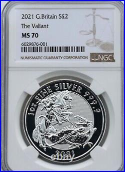2021 SILVER Valiant NGC MS70 £2 GREAT BRITAIN 1OZ