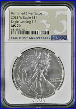2021 W Burnished Silver Eagle, Type 2, Ngc Ms 70, 35th Anniversary Label