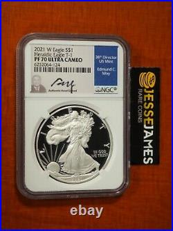 2021 W Proof Silver Eagle Ngc Pf70 Ultra Cameo Edmund Moy Signed Label Type 1