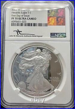 2021-W Silver Eagle $1 Coin T-1 NGC PF70 Ultra Cameo John Mercanti Signed