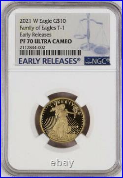 2021 W US Mint Gold Eagle $10 1/4 oz T-1 NGC PF70 Ultra Cameo Early Releases