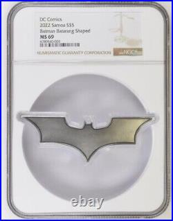 2022 1 oz. 999 Silver SAMOA Batman Batarang DC COMICS Shaped Coin NGC MS69
