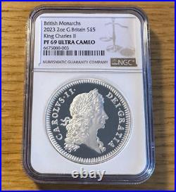 2022 2oz Silver Proof Charles II British Monarchs NGC PF69 UCAM £5 Royal Mint
