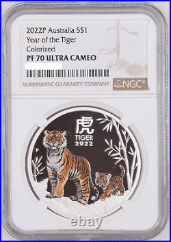 2022 Australian Lunar Year of the Tiger 1oz Silver Colored Coin NGC PF 70 UCAM