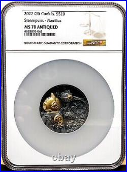 2022 Cook Islands $20 Steampunk Nautilus 3 oz Silver Coin NGC MS 70