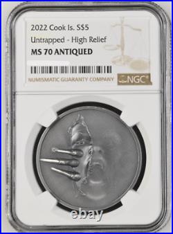 2022 Cook Islands Untrapped 1 oz Silver Coin NGC MS 70 Antiqued