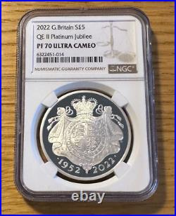 2022 Royal Mint Silver Proof S£5 QEII Platinum Jubilee PF70 NGC Clark Obverse